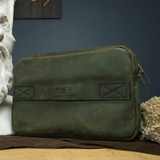 Genuine Leather / Athena Handbag - Antique Green