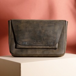 Genuine Leather / Poseidon V Cover Slim Handbag - Antique Green