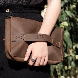 Genuine Leather / Athena Cross Sewing Slim Handbag - Italian Brown