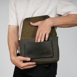 Genuine Leather / Poseidon V Cover Handbag - Antique Green