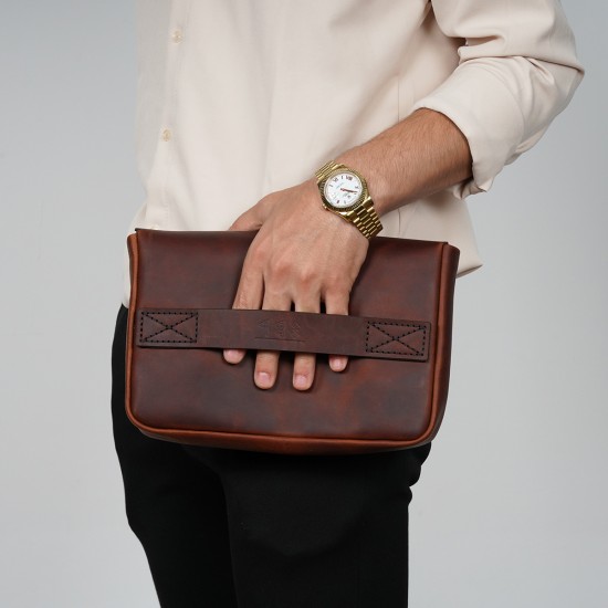 Genuine Leather / Poseidon V Cover Handbag - Tobacco